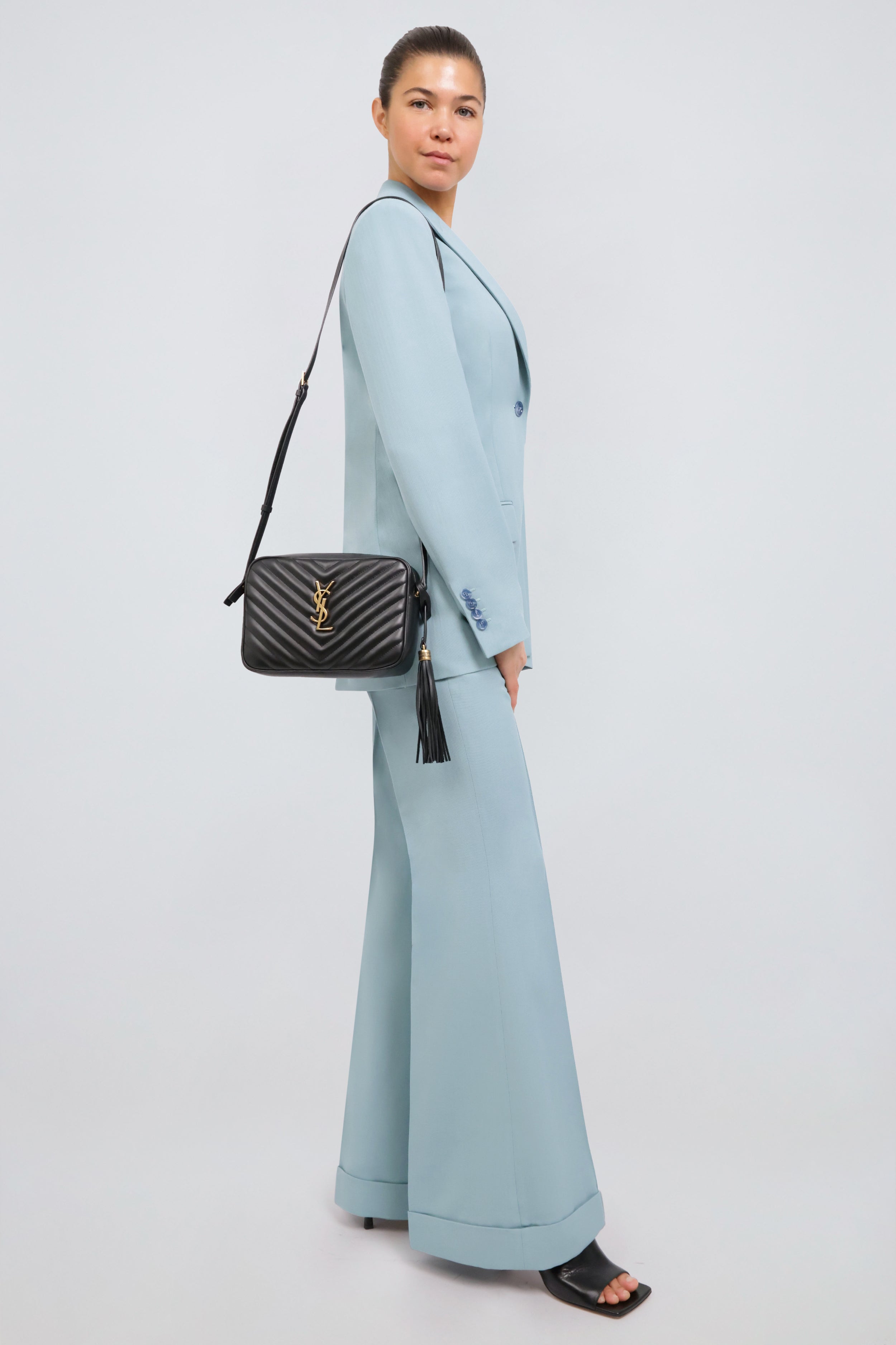 SAINT LAURENT BAGS BLACK LOU QUILTED CAMERA BAG | BLACK/GOLD