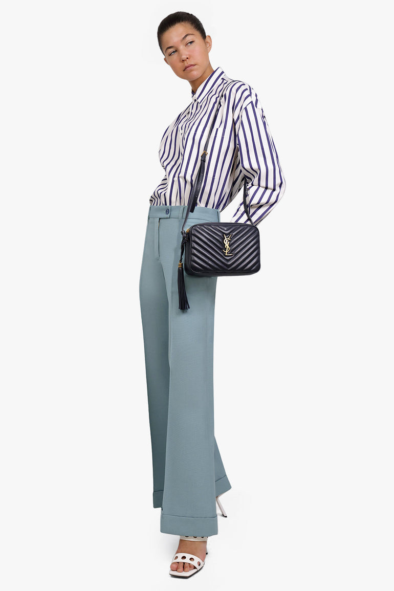 SAINT LAURENT BAGS BLUE LOU QUILTED CAMERA BAG | DEEP MARINE/GOLD