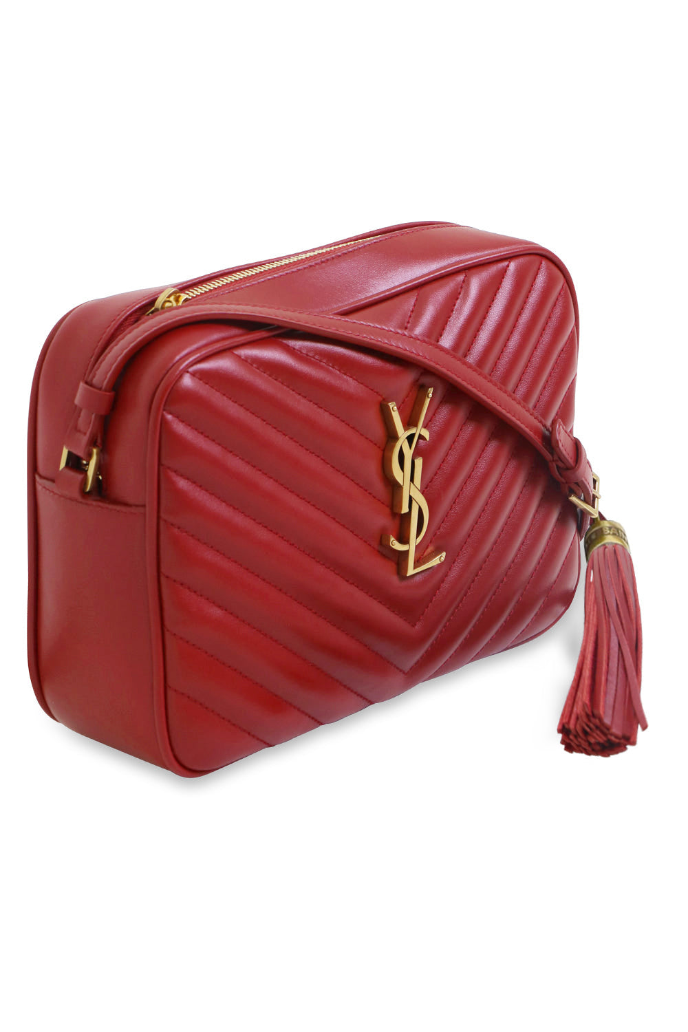 SAINT LAURENT BAGS RED LOU QUILTED CAMERA BAG | OPYUM RED/GOLD