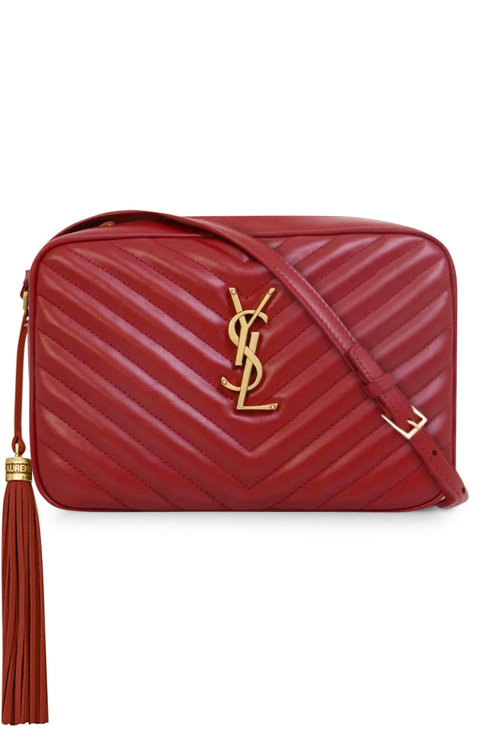 SAINT LAURENT BAGS RED LOU QUILTED CAMERA BAG | OPYUM RED/GOLD