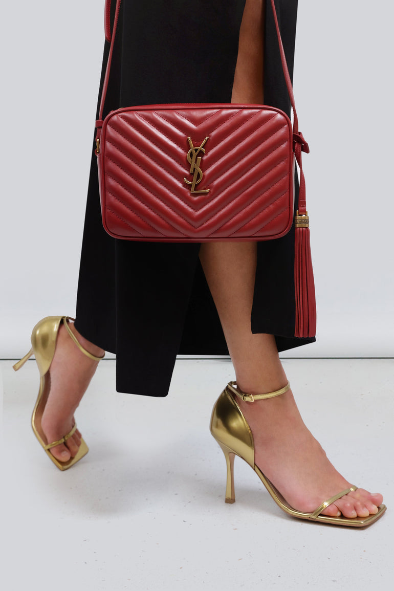 SAINT LAURENT BAGS RED LOU QUILTED CAMERA BAG | OPYUM RED/GOLD