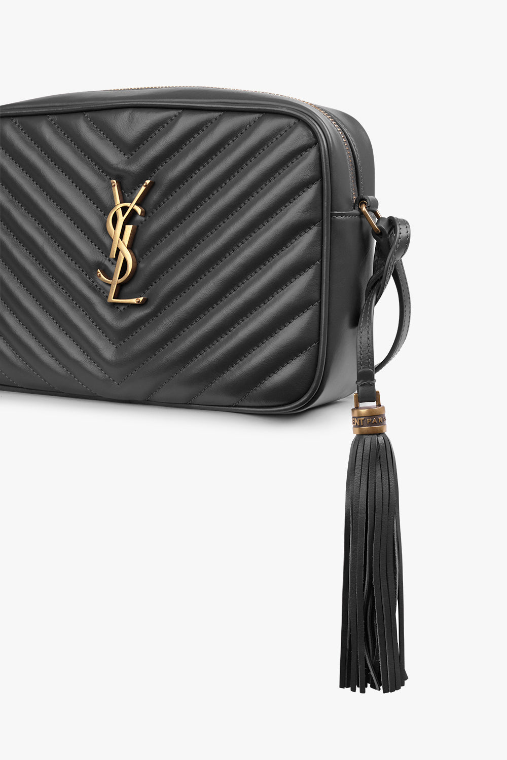 SAINT LAURENT BAGS GREY LOU QUILTED CAMERA BAG | STORM/GOLD