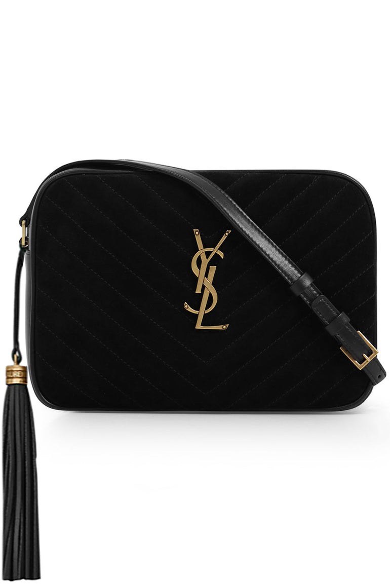 SAINT LAURENT LOU QUILTED CAMERA BAG SUEDE BLACK GOLD PARLOUR X
