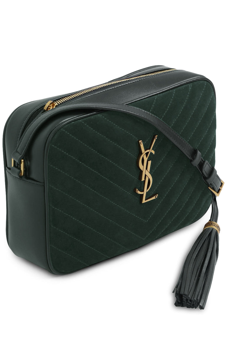 SAINT LAURENT BAGS MULTI LOU QUILTED SUEDE CAMERA BAG | NEW VERT FONCE/GOLD