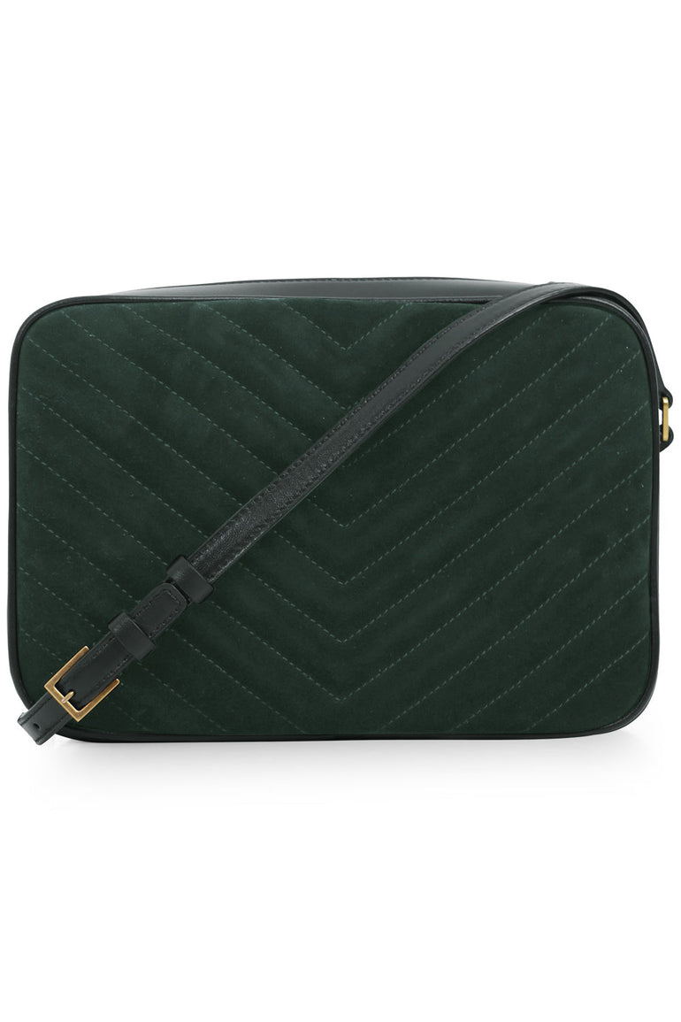 SAINT LAURENT BAGS MULTI LOU QUILTED SUEDE CAMERA BAG | NEW VERT FONCE/GOLD