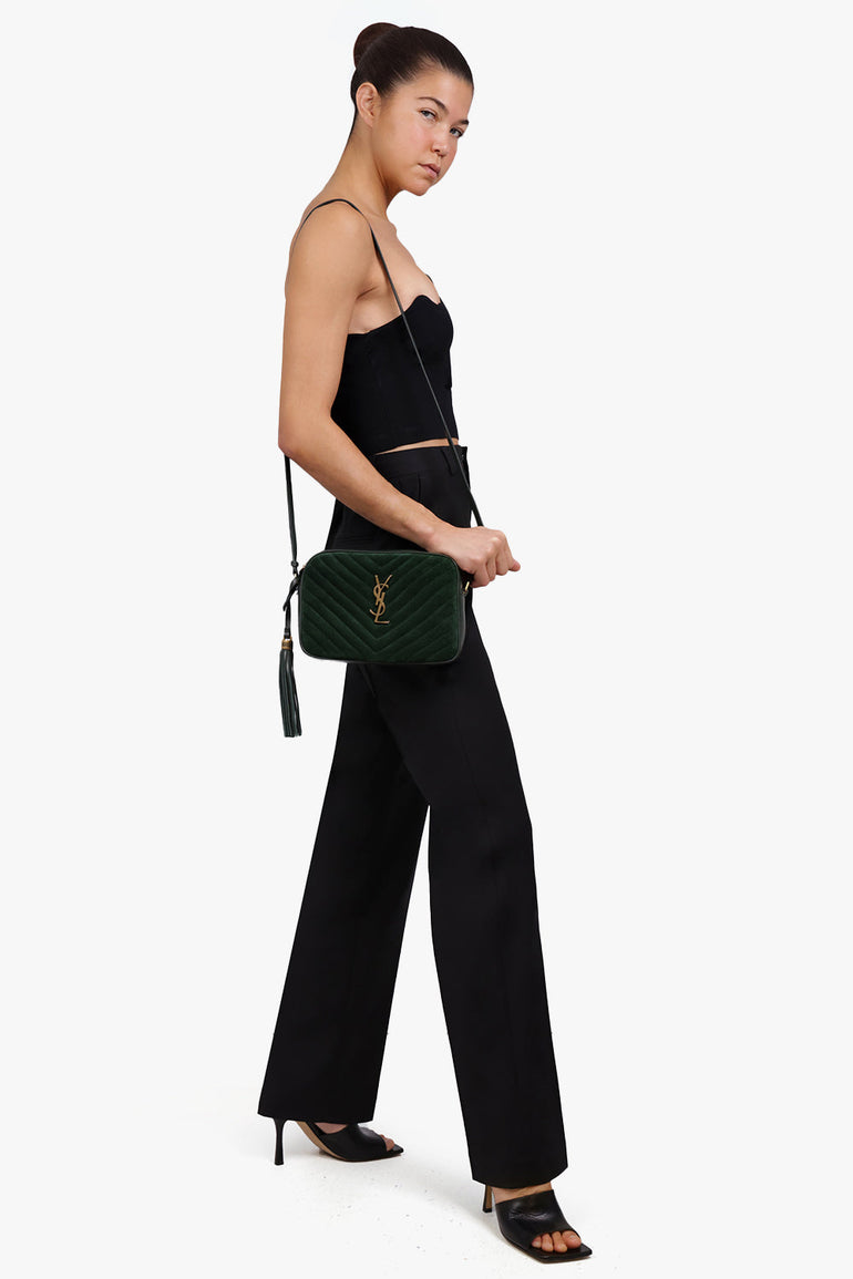 SAINT LAURENT BAGS MULTI LOU QUILTED SUEDE CAMERA BAG | NEW VERT FONCE/GOLD