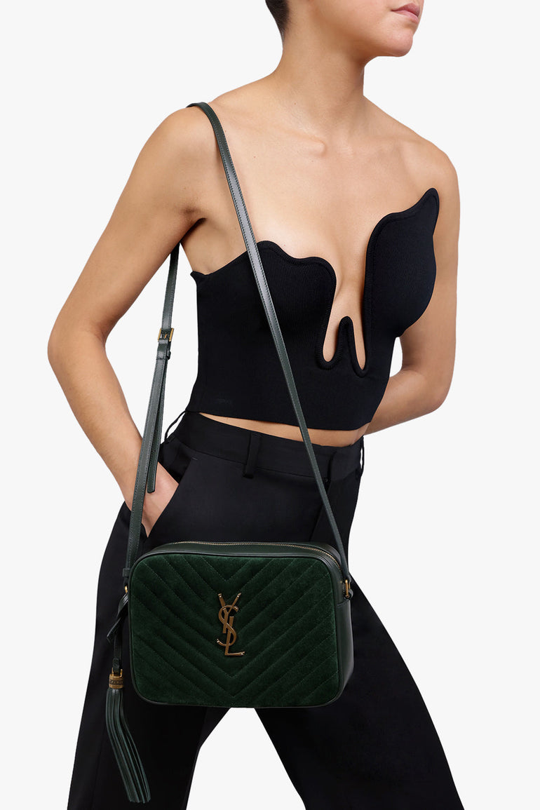 SAINT LAURENT BAGS MULTI LOU QUILTED SUEDE CAMERA BAG | NEW VERT FONCE/GOLD