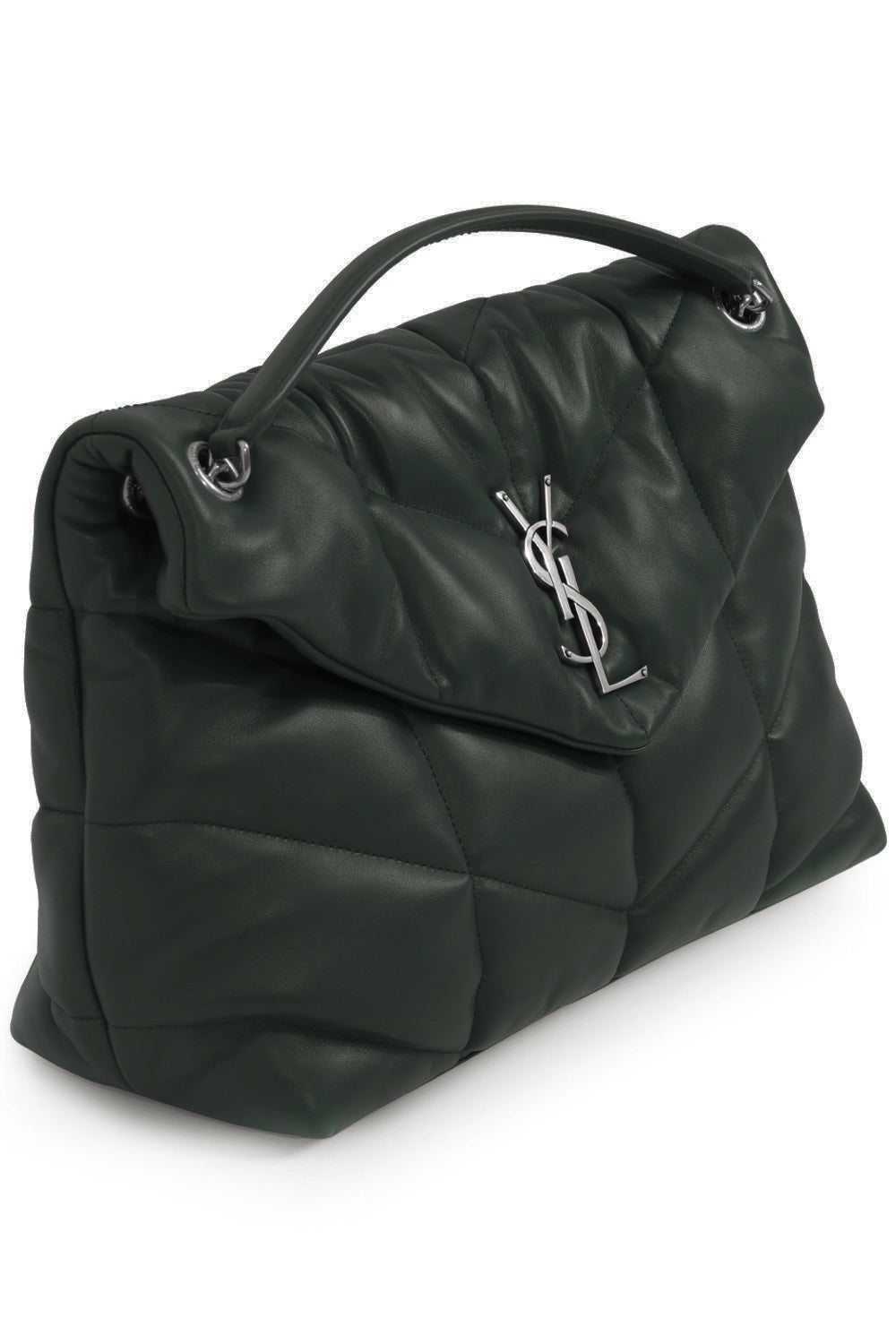 SAINT LAURENT BAGS MULTI LOULOU MEDIUM PUFFER BAG GREEN/SILVER