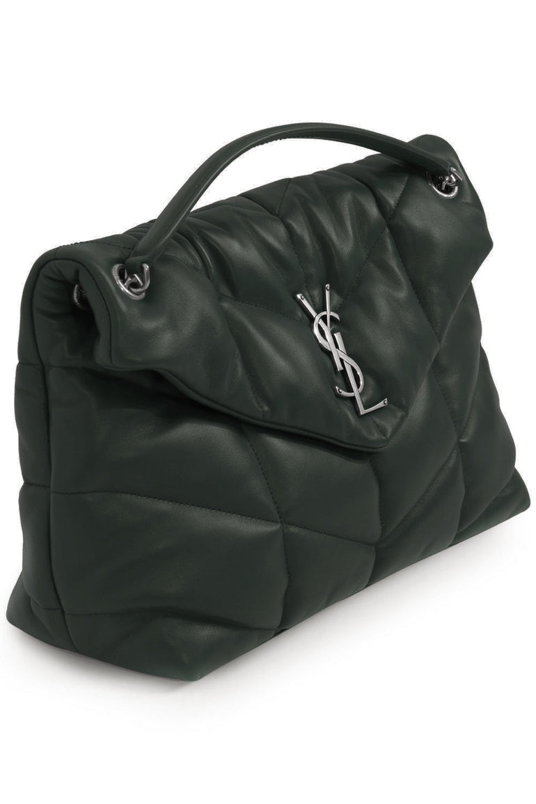 SAINT LAURENT BAGS MULTI LOULOU MEDIUM PUFFER BAG GREEN/SILVER