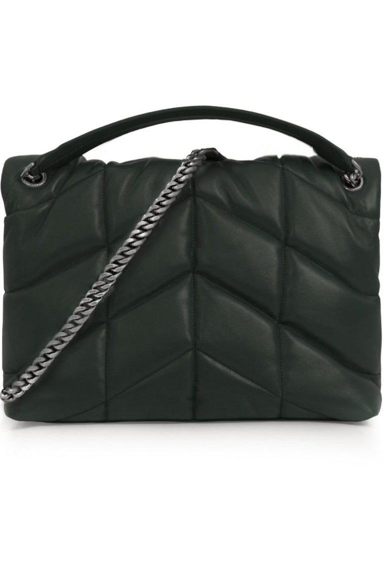 SAINT LAURENT BAGS MULTI LOULOU MEDIUM PUFFER BAG GREEN/SILVER