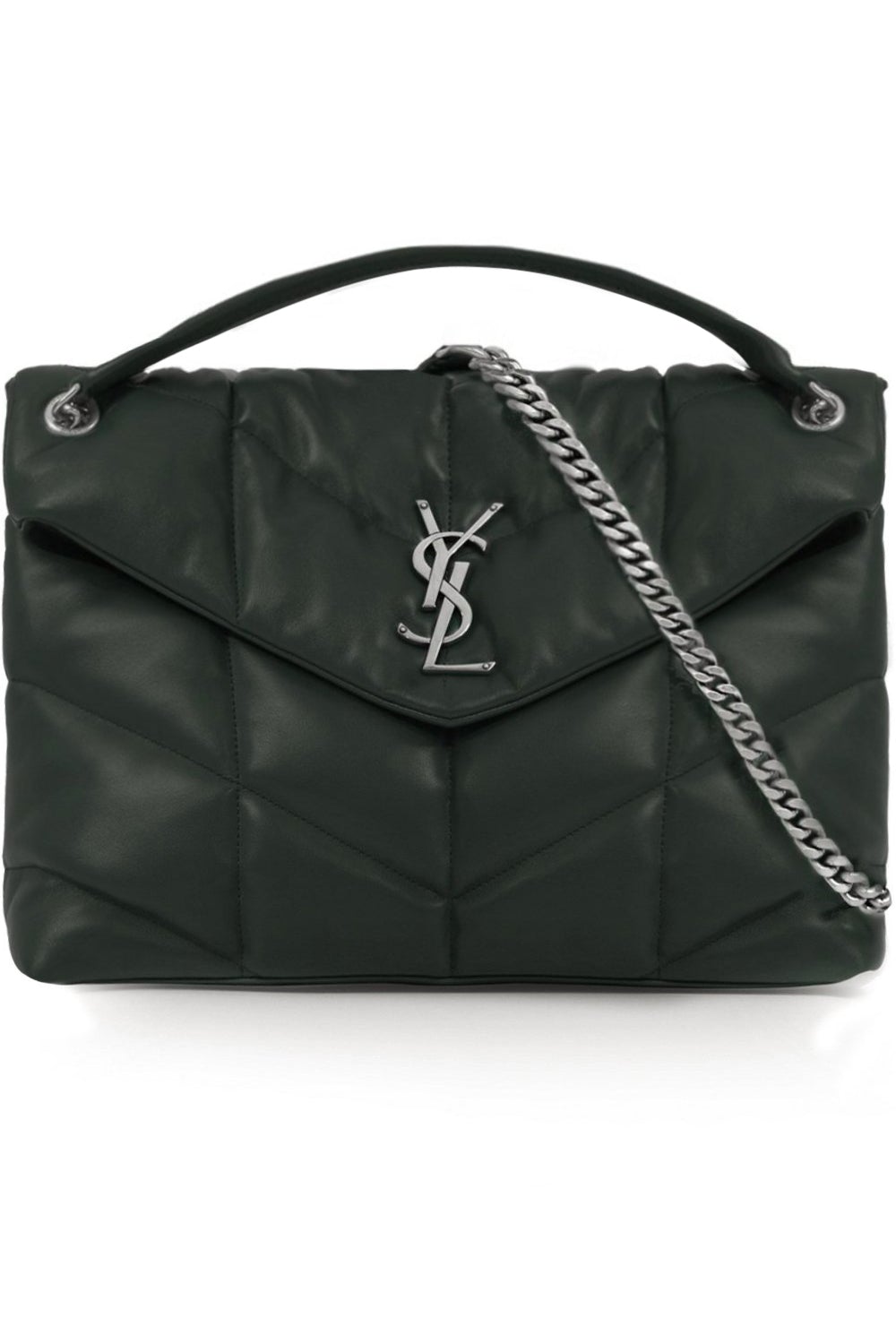 SAINT LAURENT BAGS MULTI LOULOU MEDIUM PUFFER BAG GREEN/SILVER