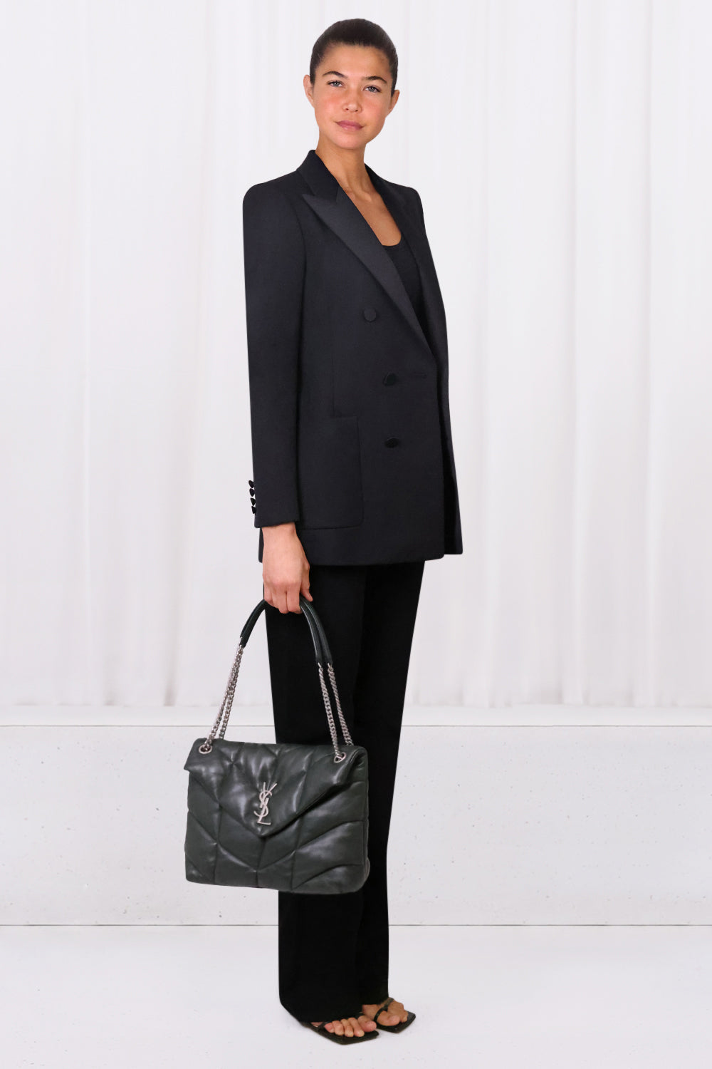 SAINT LAURENT BAGS MULTI LOULOU MEDIUM PUFFER BAG GREEN/SILVER