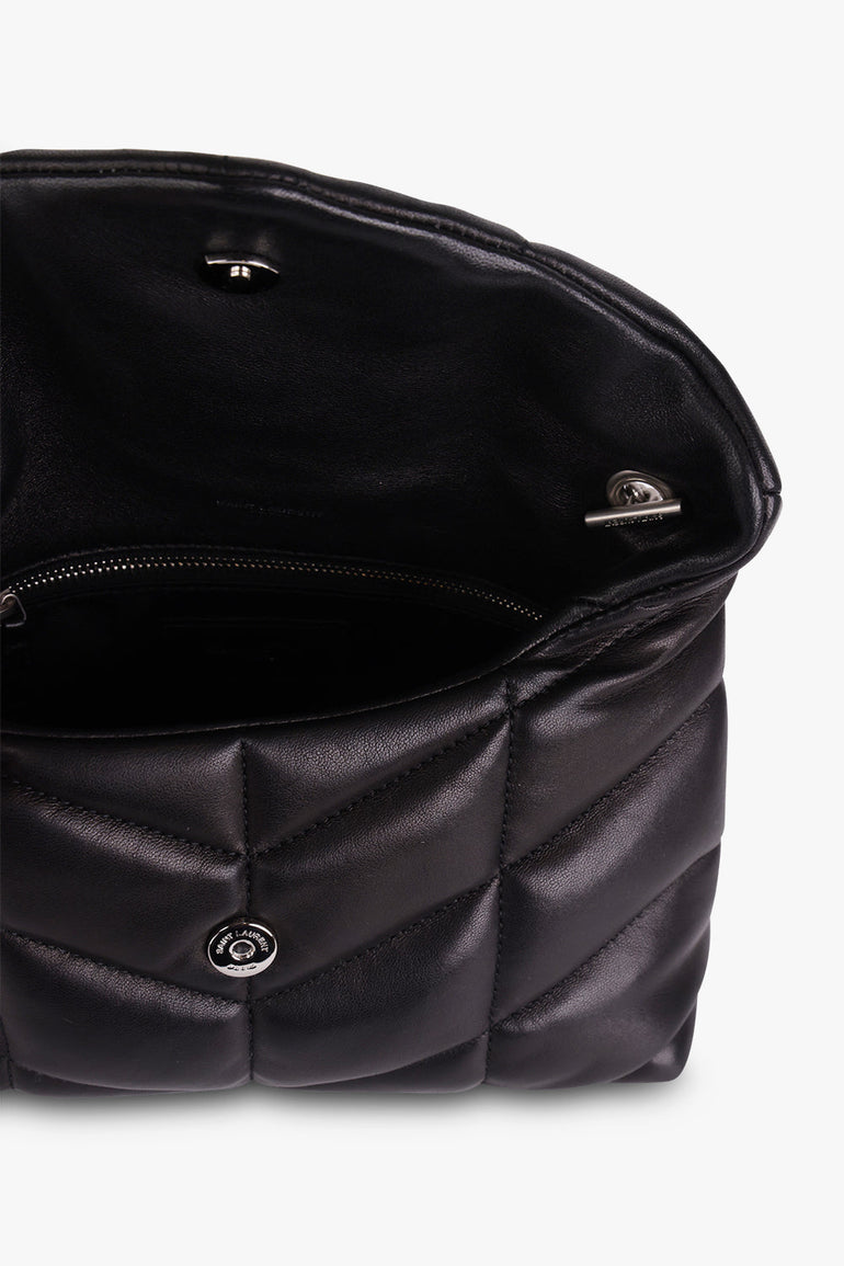 SAINT LAURENT BAGS BLACK LOULOU MINI PUFFER BAG | BLACK/SILVER