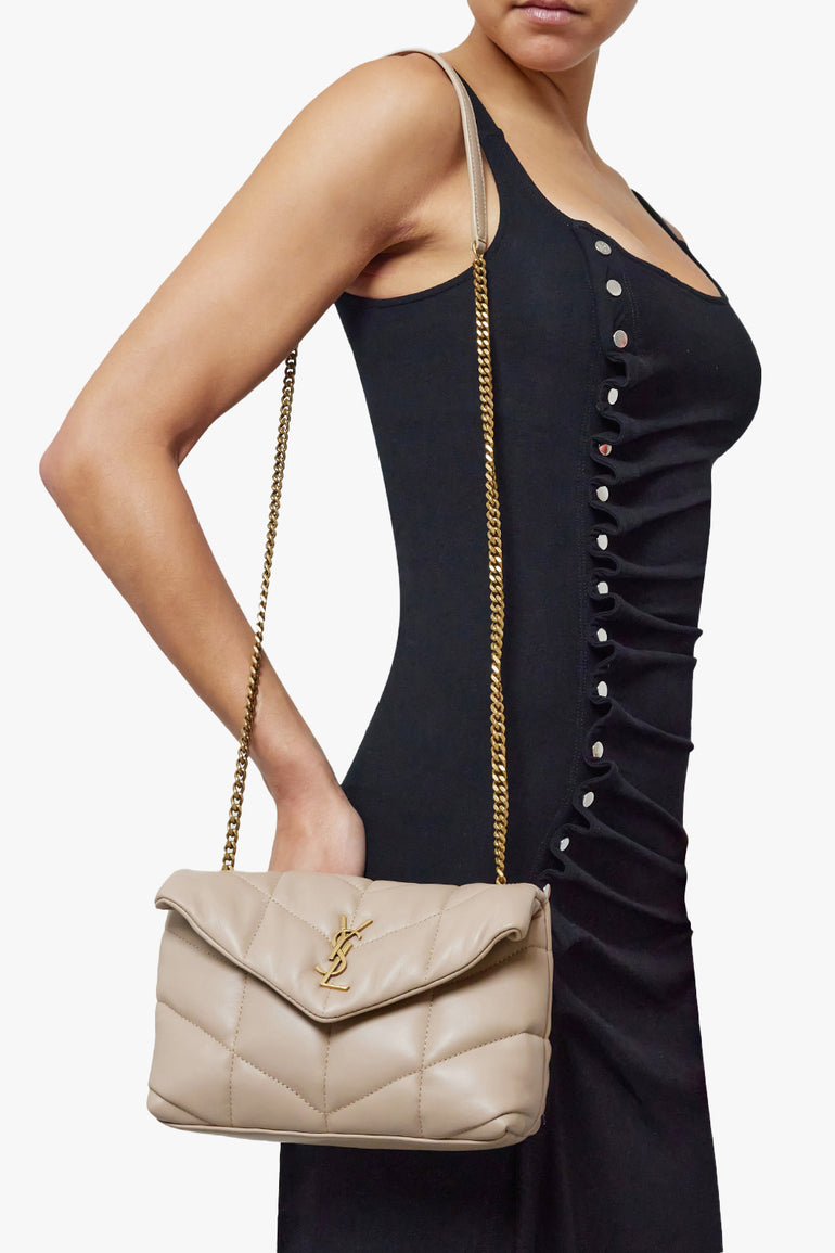 SAINT LAURENT BAGS MULTI LOULOU MINI PUFFER BAG | DARK BEIGE/GOLD