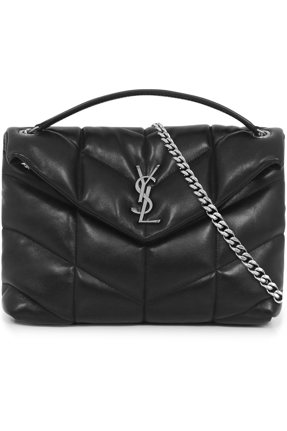 SAINT LAURENT BAGS SILVER LOULOU PUFFER MEDIUM  SILVER HARDWARE