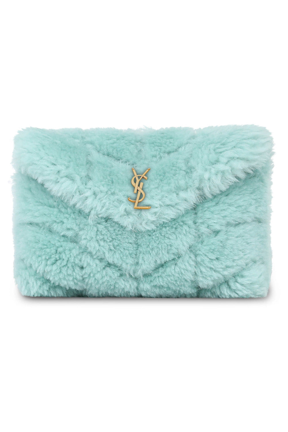 SAINT LAURENT BAGS GREEN LOULOU SHEARLING PUFFER POUCH | ICED MINT