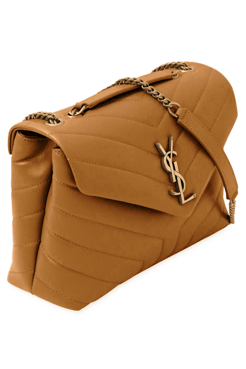 SAINT LAURENT BAGS MULTI LOULOU SMALL FLAP BAG NATURAL DARK/GOLD