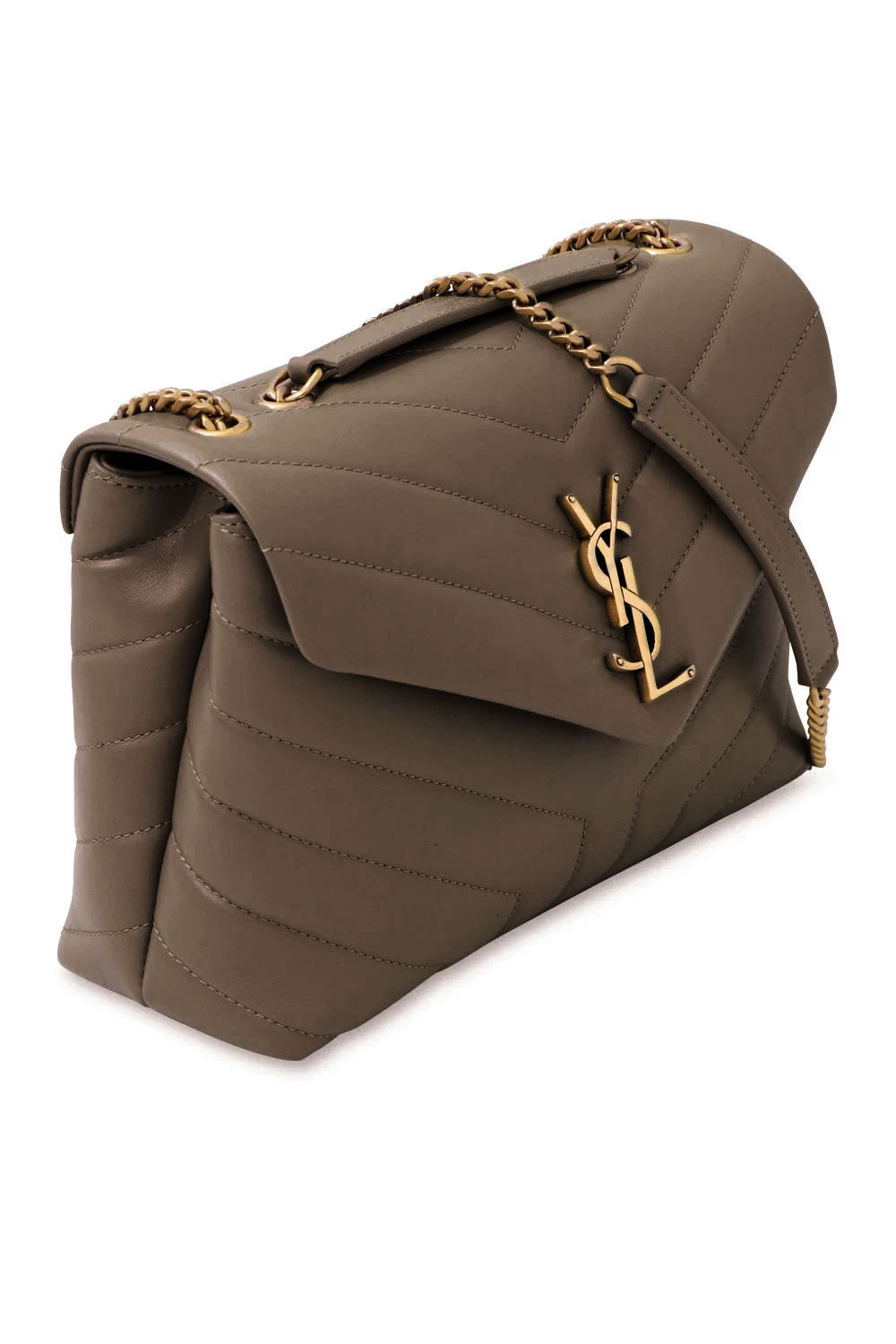 SAINT LAURENT BAGS BROWN LOULOU SMALL FLAP BAG SOIL BROWN/GOLD