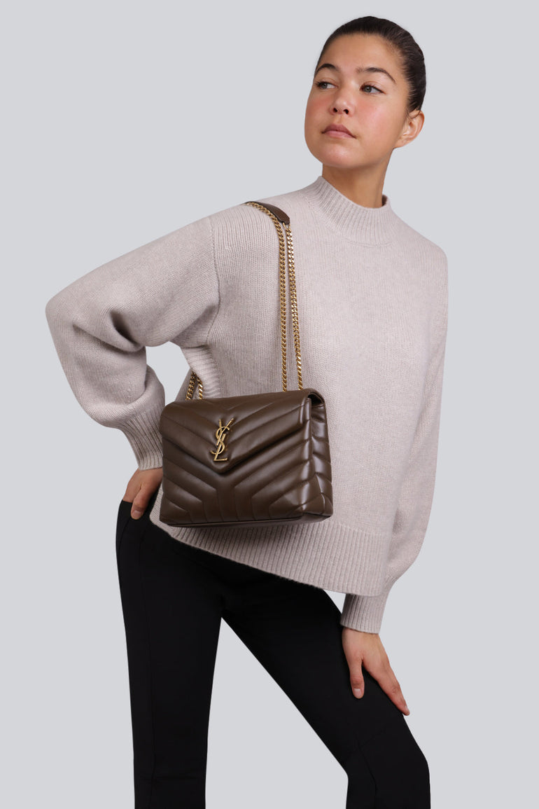 SAINT LAURENT LOULOU SMALL FLAP BAG SOIL BROWN GOLD PARLOUR X