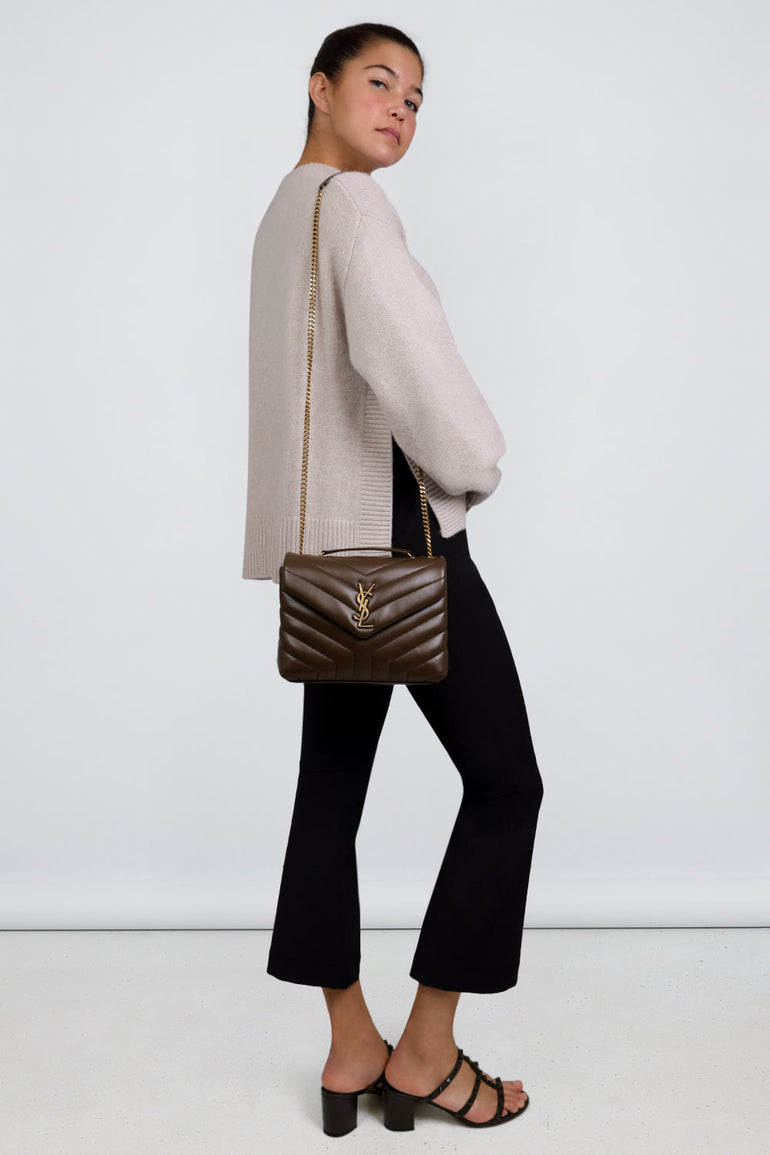 SAINT LAURENT BAGS BROWN LOULOU SMALL FLAP BAG SOIL BROWN/GOLD
