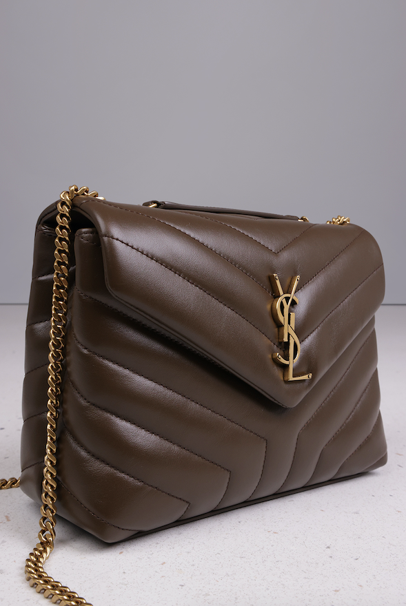 SAINT LAURENT BAGS BROWN LOULOU SMALL FLAP BAG SOIL BROWN/GOLD