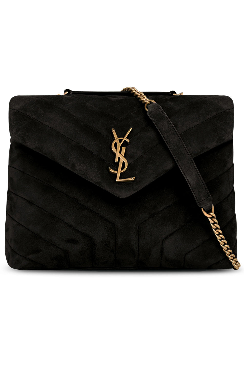 SAINT LAURENT BAGS BLACK LOULOU SMALL FLAP BAG SUEDE BLACK/GOLD