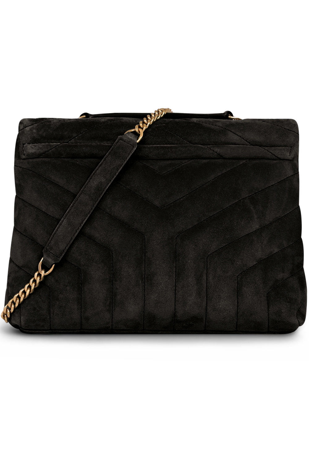 SAINT LAURENT BAGS BLACK LOULOU SMALL FLAP BAG SUEDE BLACK/GOLD
