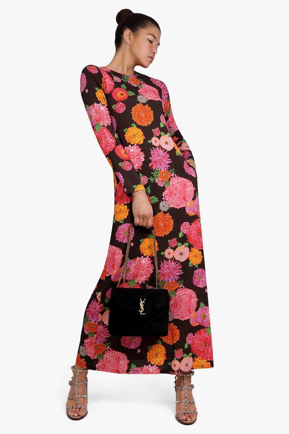 SAINT LAURENT BAGS BLACK LOULOU SMALL FLAP BAG SUEDE BLACK/GOLD