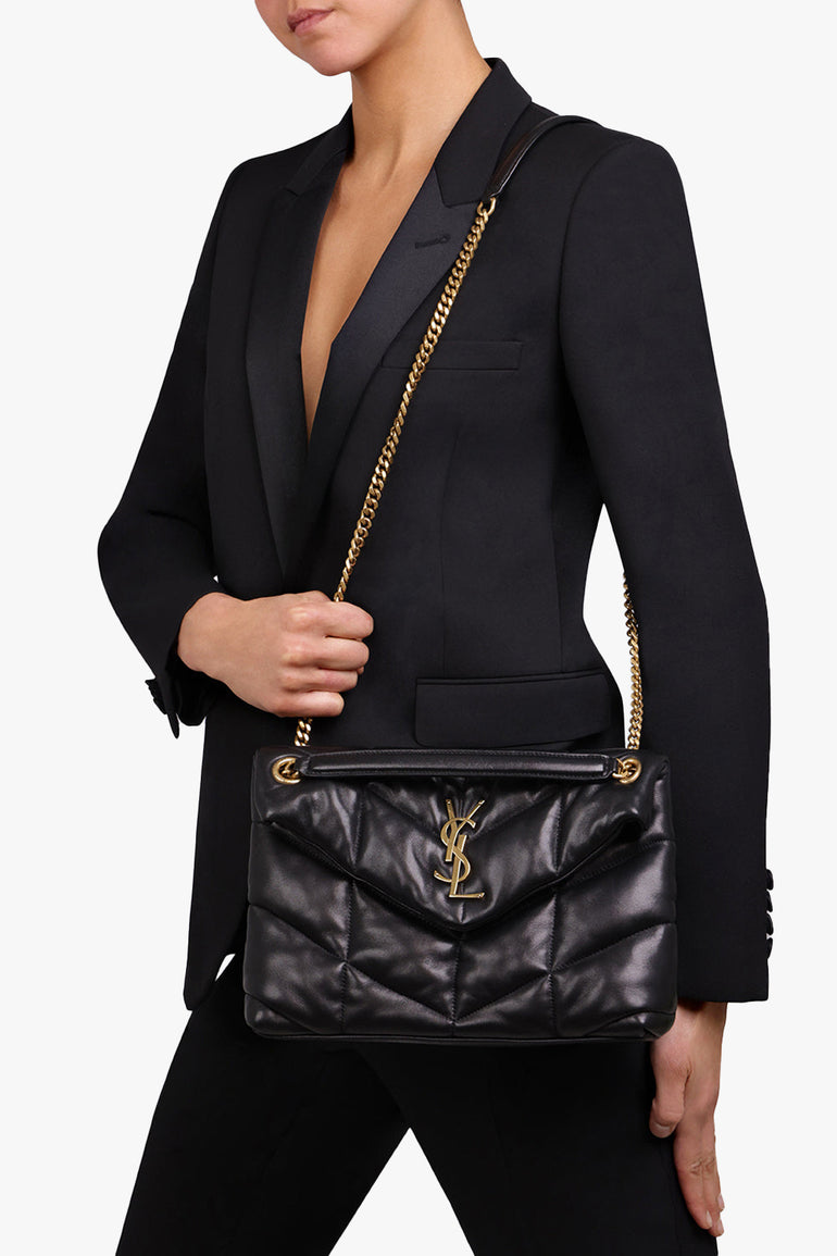 SAINT LAURENT LOULOU SMALL PUFFER BAG BLACK GOLD NEW SEASON