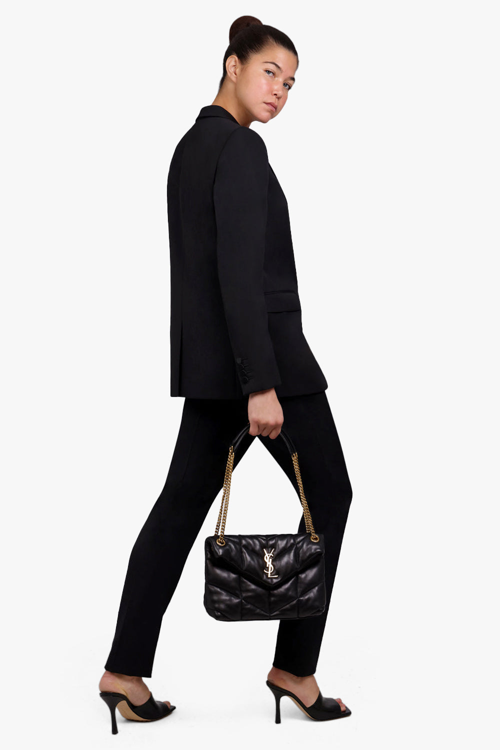 SAINT LAURENT BAGS BLACK LOULOU SMALL PUFFER BAG | BLACK/GOLD