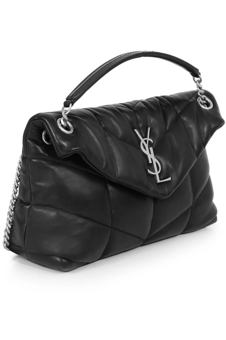 SAINT LAURENT BAGS BLACK LOULOU SMALL PUFFER BAG | BLACK/SILVER