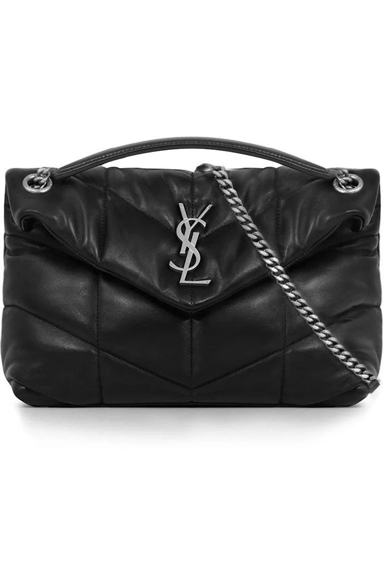 SAINT LAURENT BAGS BLACK LOULOU SMALL PUFFER BAG | BLACK/SILVER