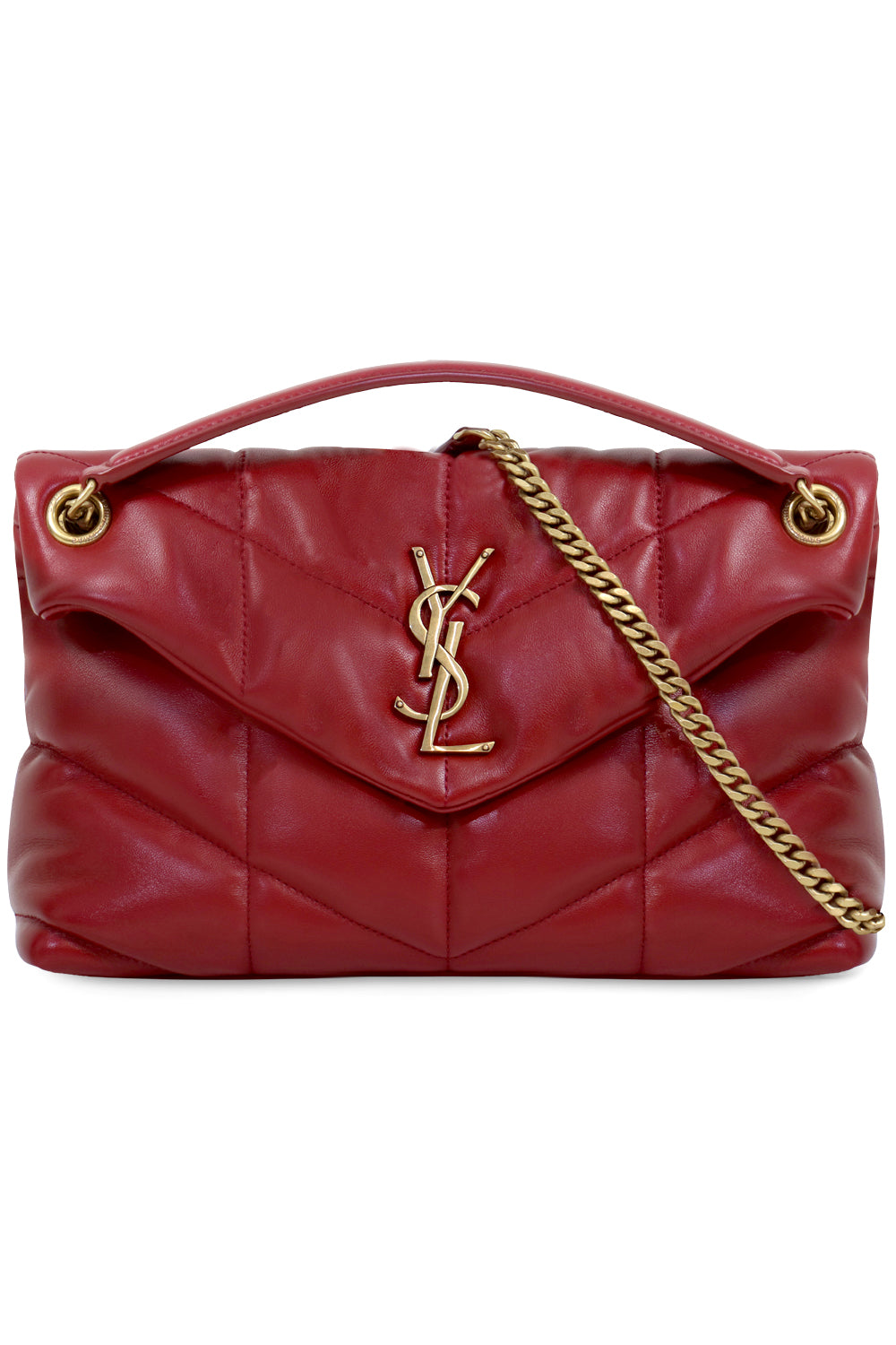 SAINT LAURENT BAGS GOLD LOULOU SMALL PUFFER BAG ROUGE OPIUM/GOLD