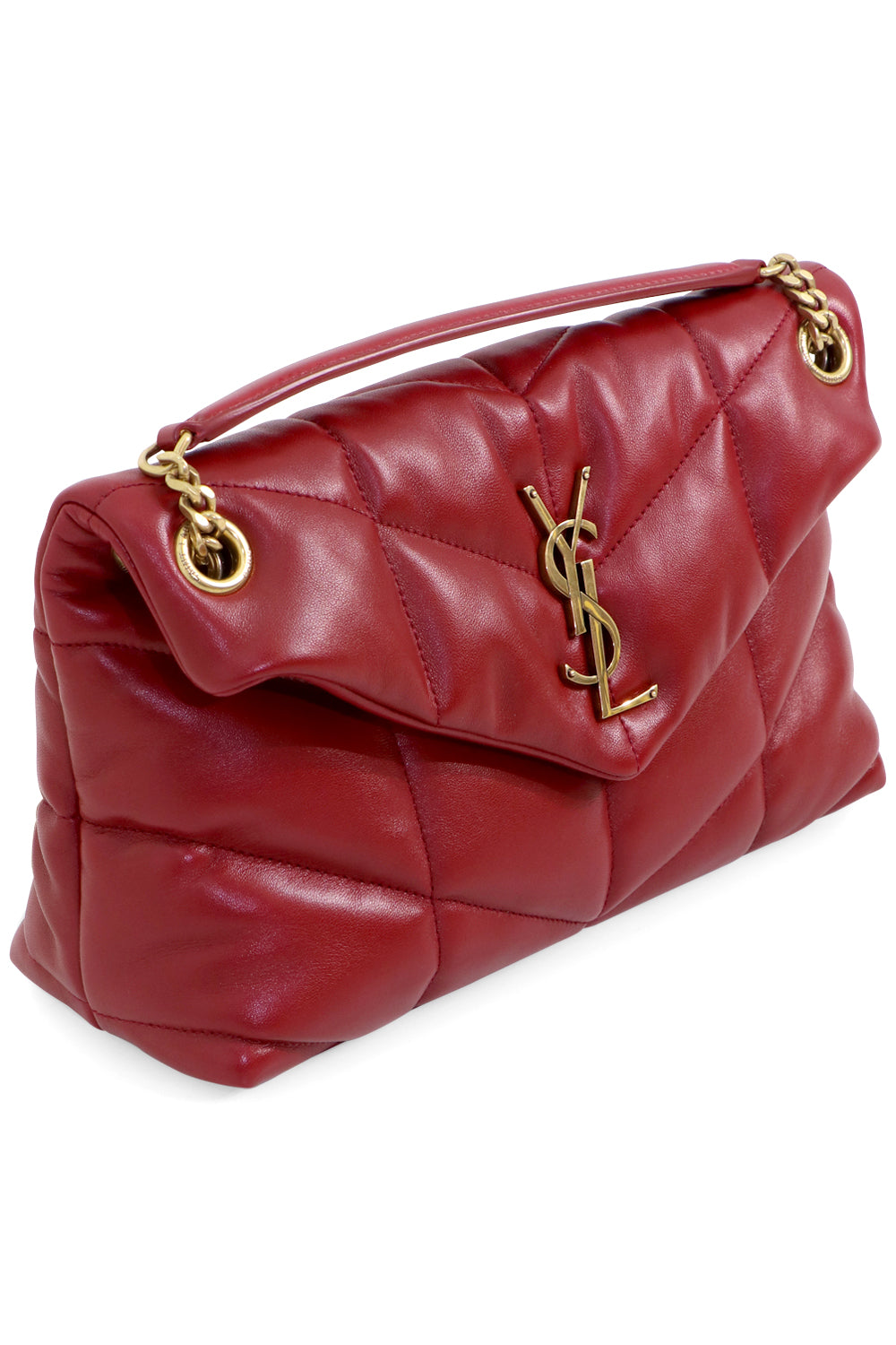 SAINT LAURENT BAGS GOLD LOULOU SMALL PUFFER BAG ROUGE OPIUM/GOLD
