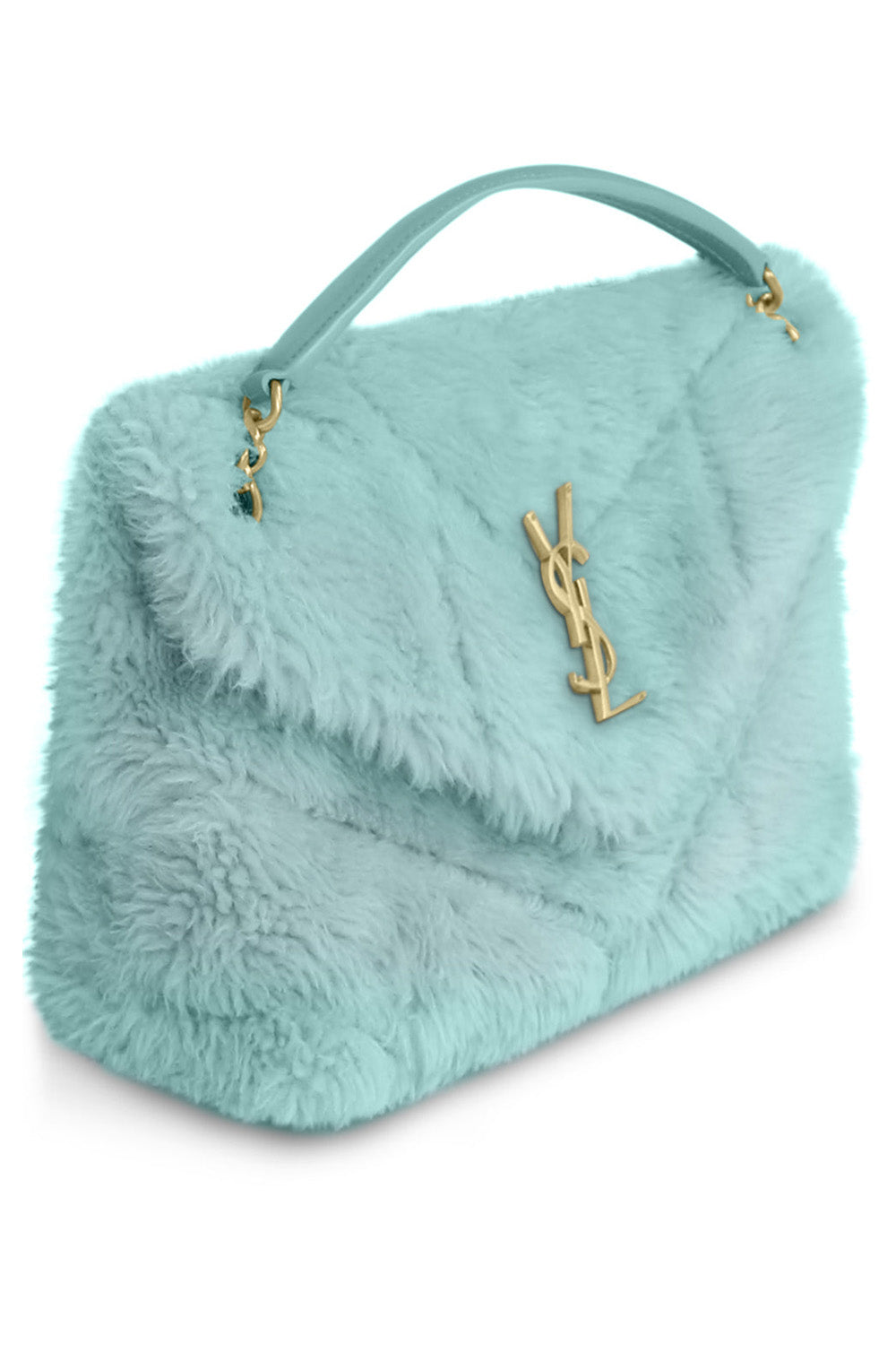SAINT LAURENT BAGS GREEN LOULOU SMALL SHEARLING PUFFER BAG | ICED MINT