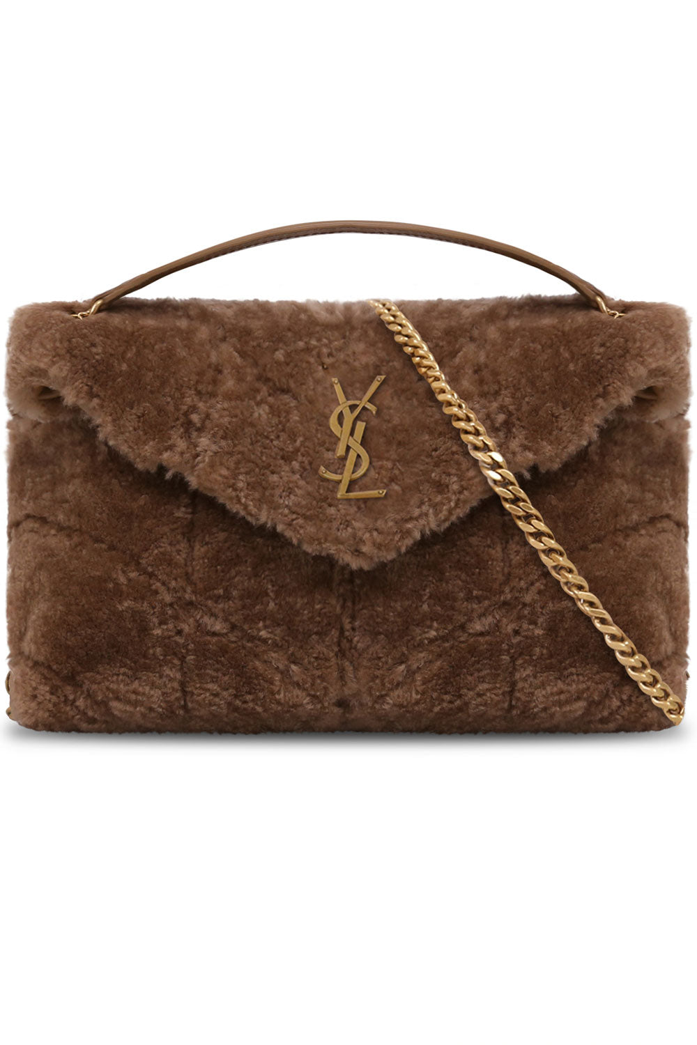 SAINT LAURENT BAGS BROWN LOULOU SMALL SHEARLING PUFFER BAG | NATURAL BROWN