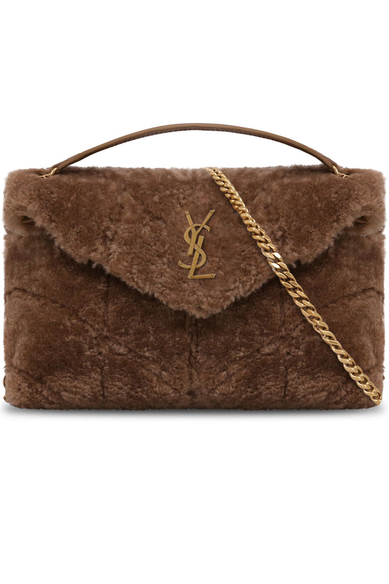 SAINT LAURENT BAGS BROWN LOULOU SMALL SHEARLING PUFFER BAG | NATURAL BROWN
