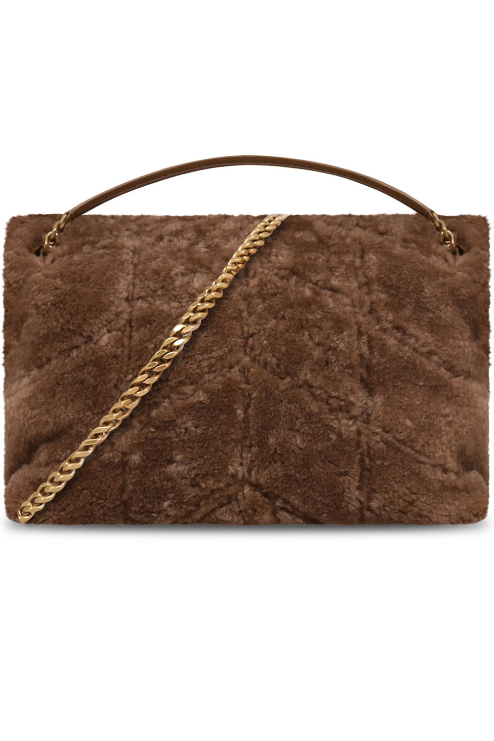 SAINT LAURENT BAGS BROWN LOULOU SMALL SHEARLING PUFFER BAG | NATURAL BROWN