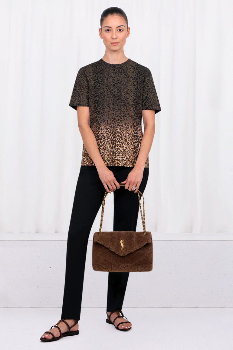 SAINT LAURENT BAGS BROWN LOULOU SMALL SHEARLING PUFFER BAG | NATURAL BROWN