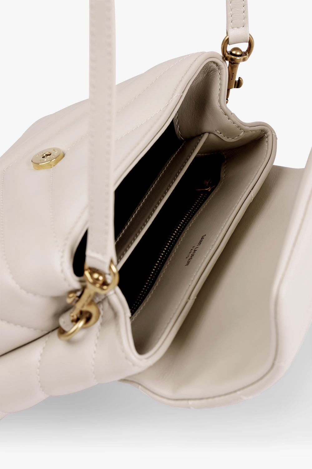 SAINT LAURENT BAGS WHITE LOULOU TOY FLAP BAG ADJUSTABLE STRAP | CREMA SOFT/GOLD