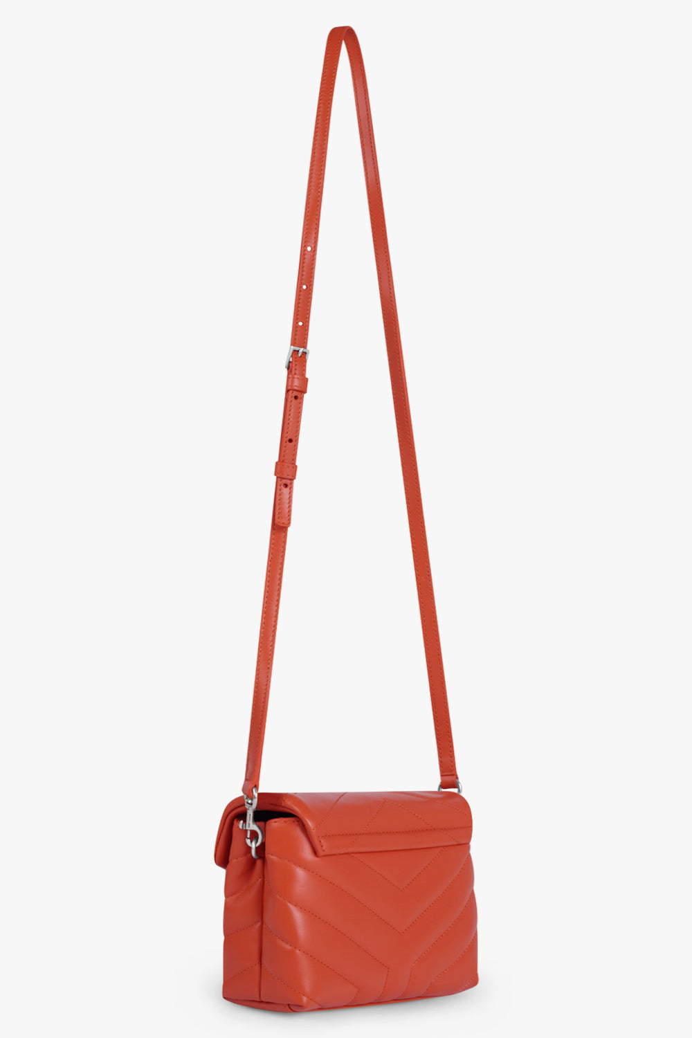 SAINT LAURENT BAGS RED LOULOU TOY FLAP BAG ADJUSTABLE STRAP | RED ORANGE/SILVER