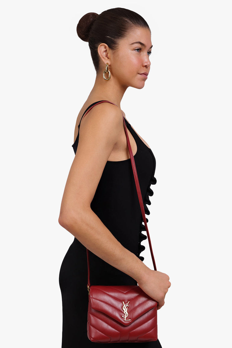 SAINT LAURENT BAGS RED LOULOU TOY STRAP BAG | OPYUM RED/GOLD