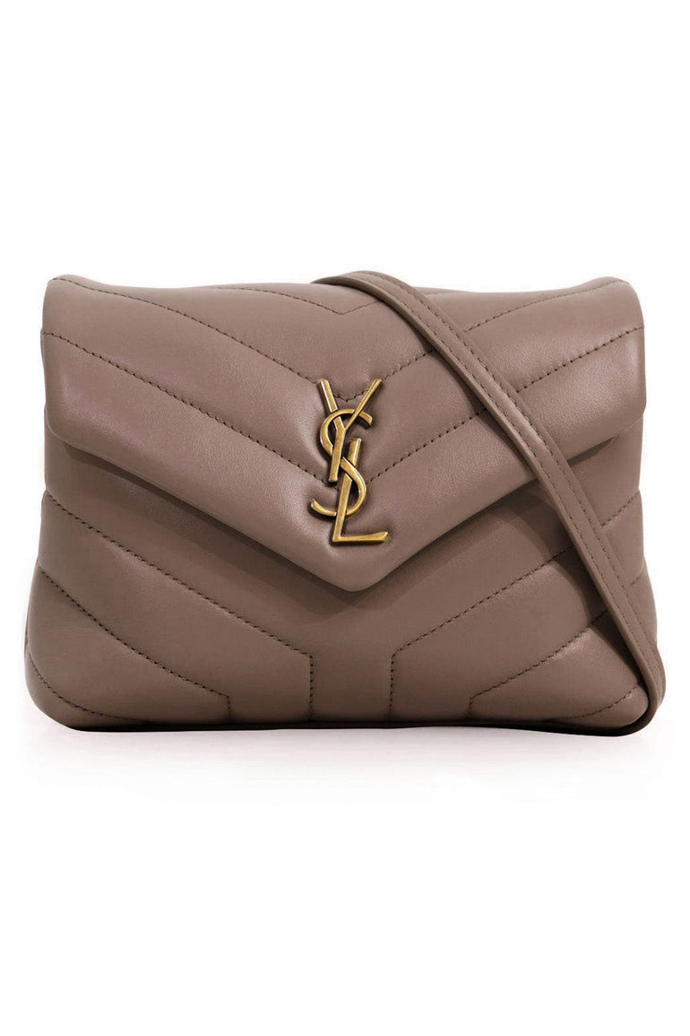 SAINT LAURENT BAGS BEIGE LOULOU TOY STRAP BAG TAUPE/GOLD