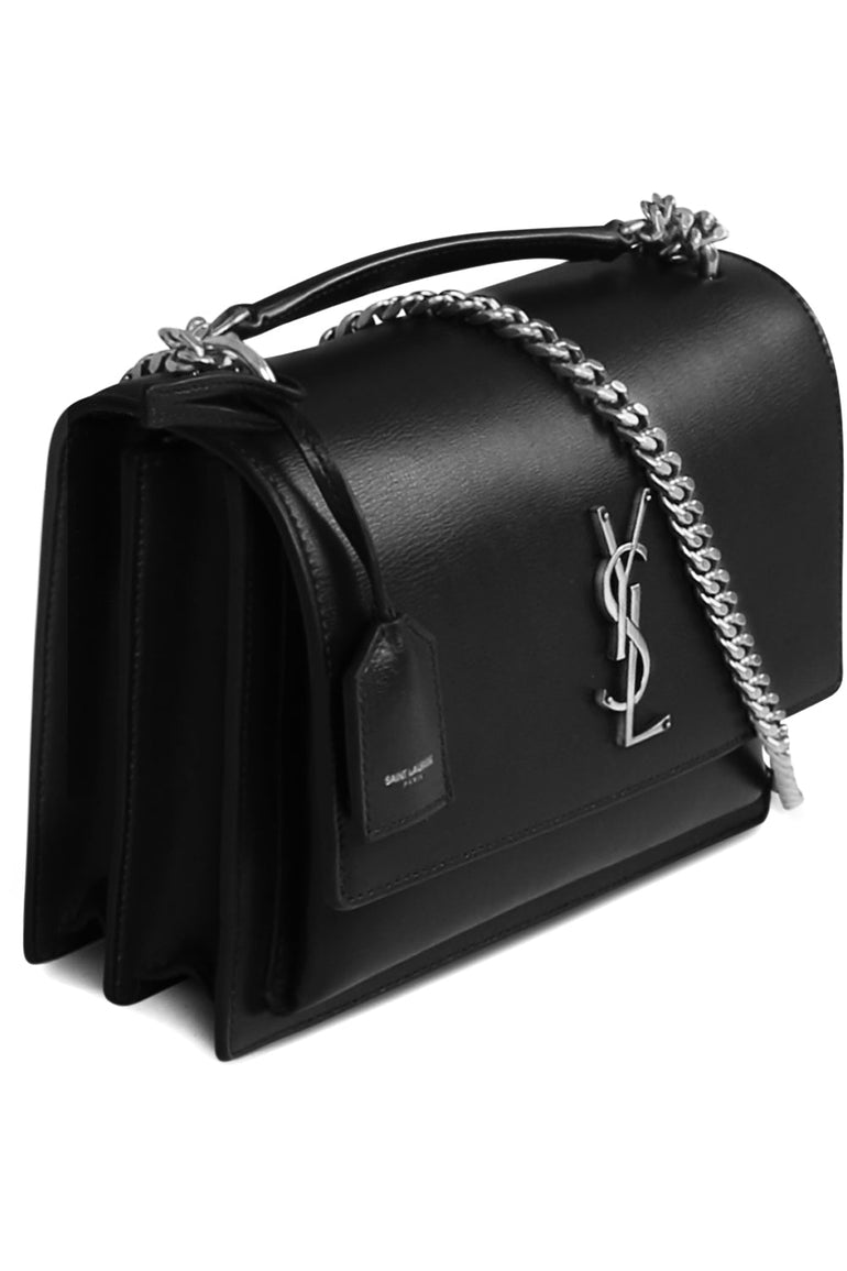 SAINT LAURENT BAGS BLACK MEDIUM SUNSET BAG BLACK/SILVER