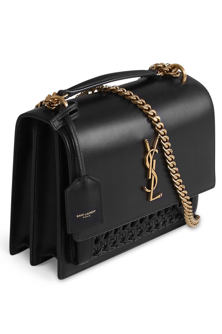 SAINT LAURENT MEDIUM SUNSET BAG WOVEN BLACK NEW SEASON PARLOUR X