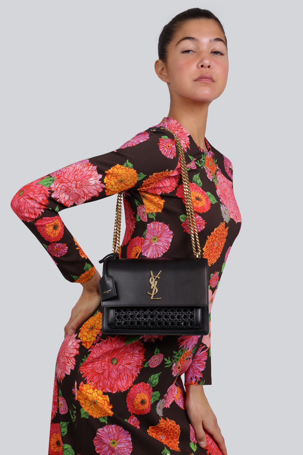 SAINT LAURENT BAGS BLACK MEDIUM SUNSET BAG WOVEN BLACK