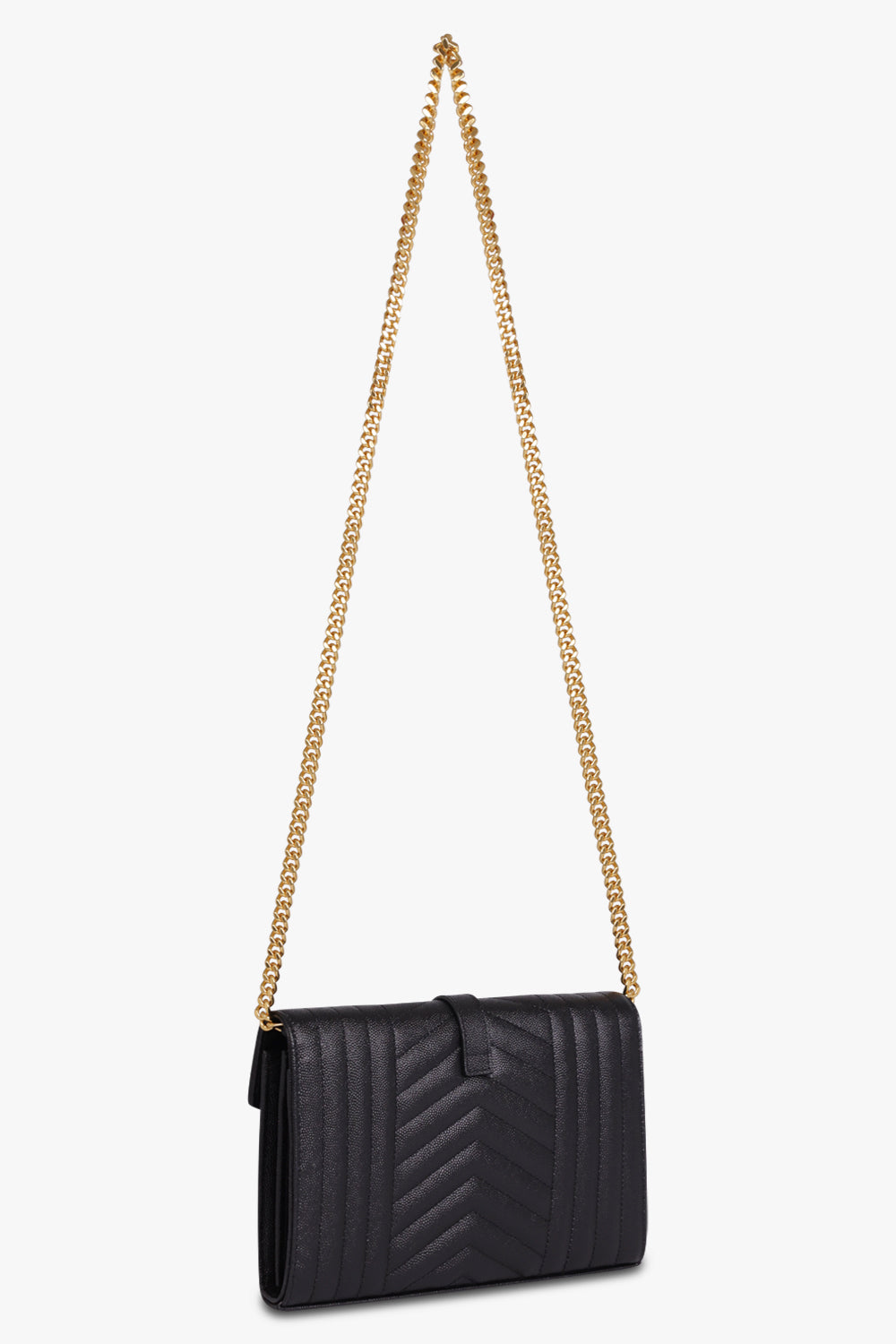 SAINT LAURENT BAGS BLACK MONOGRAMME CHAIN WALLET MIX MATELASSÉ | BLACK/GOLD