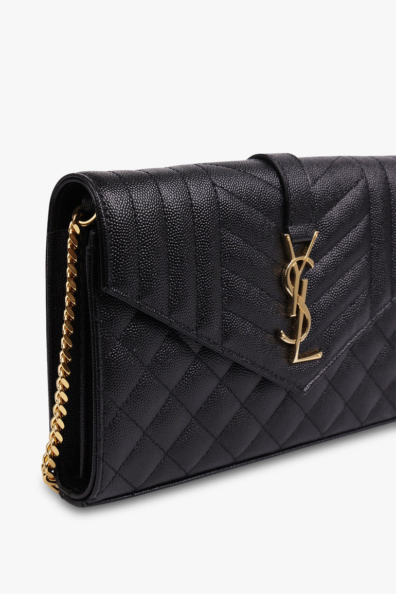 SAINT LAURENT MONOGRAMME CHAIN WALLET MIX MATELASSÉ BLACK GOLD