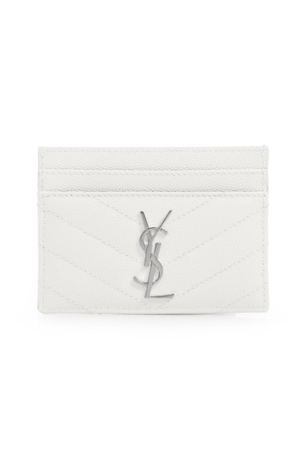 SAINT LAURENT BAGS WHITE MONOGRAMME QUILTED CARDHOLDER CREMA | SOFT/SILVER