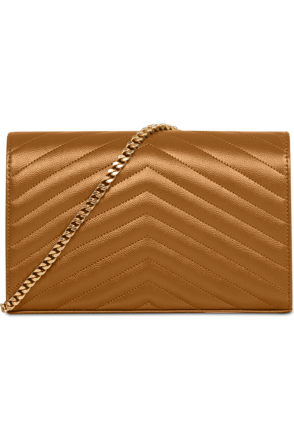SAINT LAURENT BAGS BROWN MONOGRAMME QUILTED CHAIN WALLET | NATURAL DARK/GOLD